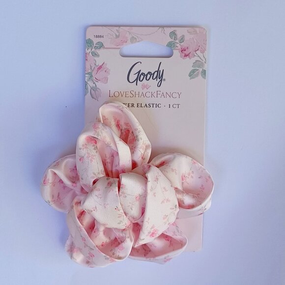 LoveShackFancy X Goody NWT Pink Rose Satin Hair Elastic - Picture 4 of 4